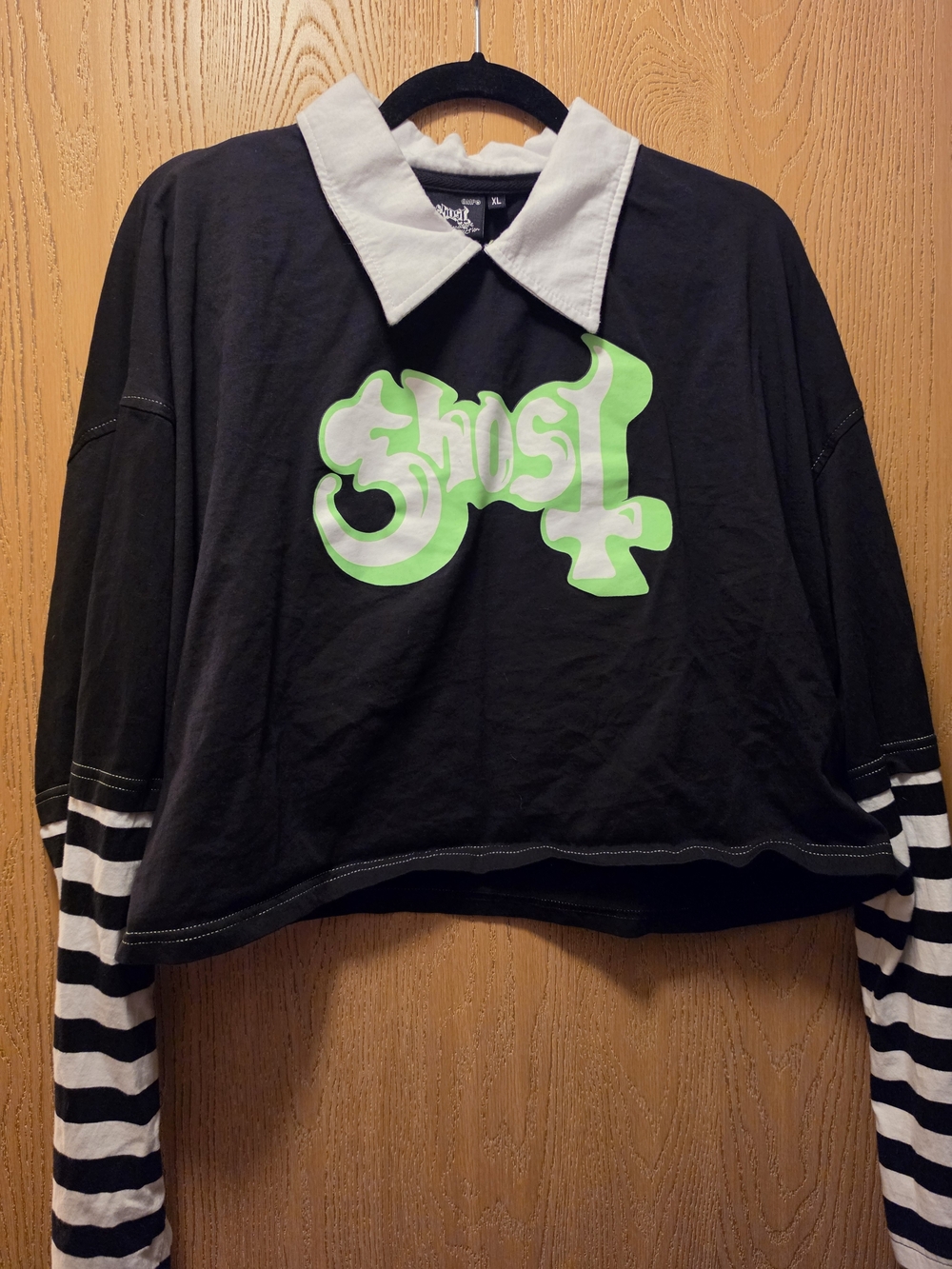 Ghost Logo Layered-Look Black & White Women's Top